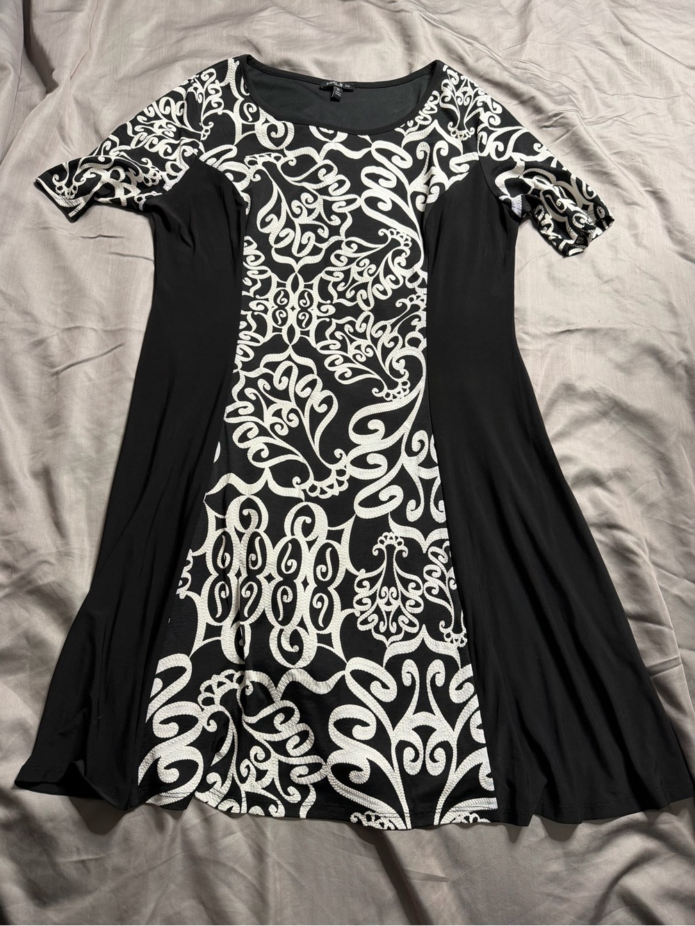 Sami & Jo Black and White Scroll-Print A-Line Midi Dress